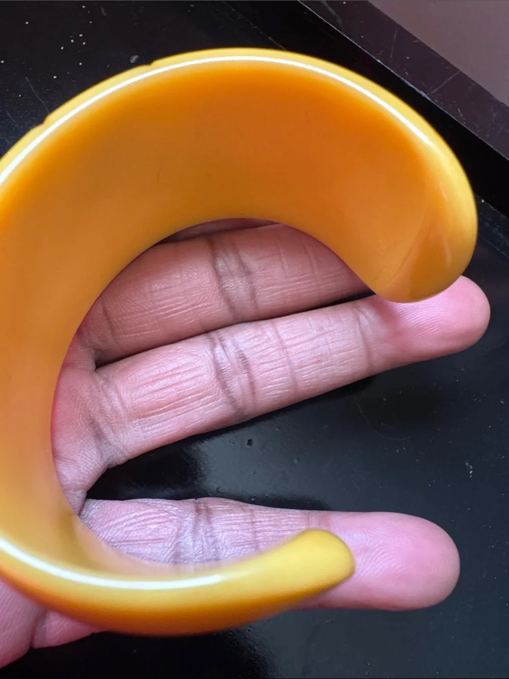 Yellow Carved Bakelite Cuff Bracelet